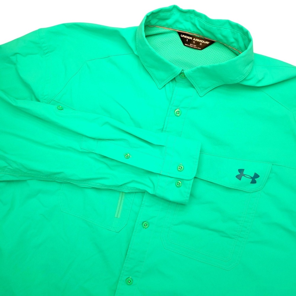 Under Armour Fish Hunter Shirt Mens XL Green Vented Button Front Long Sleeve